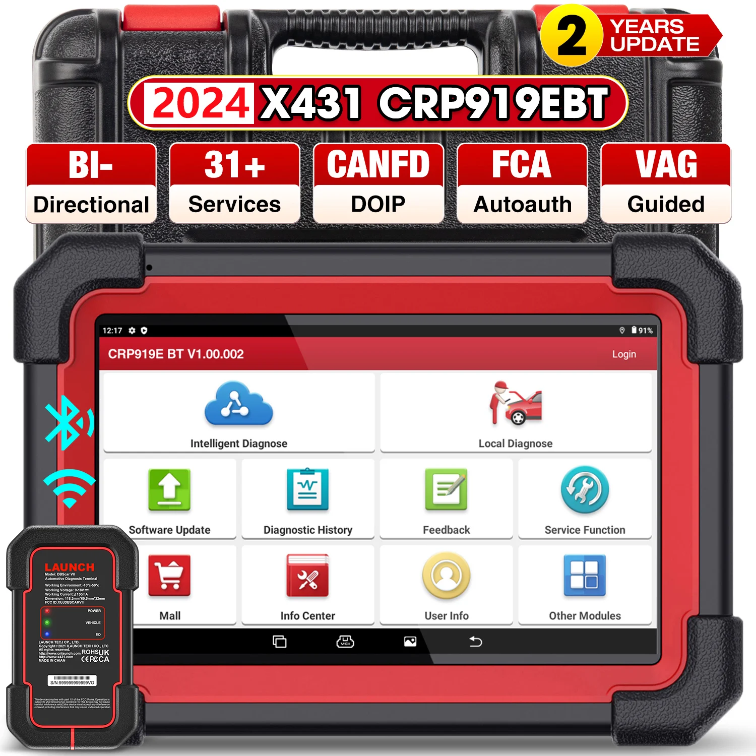 LAUNCH X431 CRP919E BT Code Reader CANFD DIOP All System Car Diagnostic Tools ECU Coding OBD2 Scanner