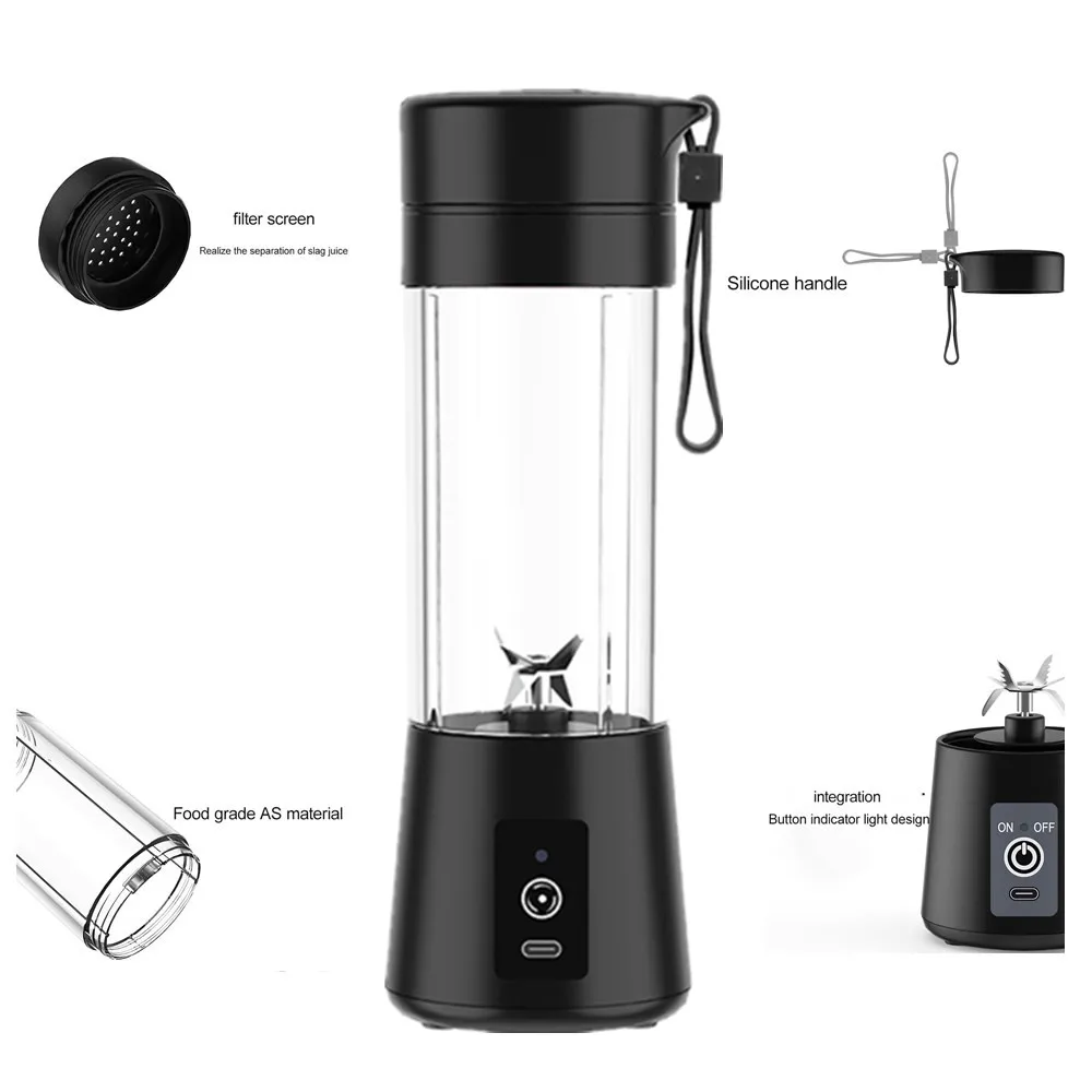 Portable Rechargeable Electric Juicer Durable Plastic Customized Eco-friendly Home and Outdoor Logo Gray Kitchen Green Yc-1