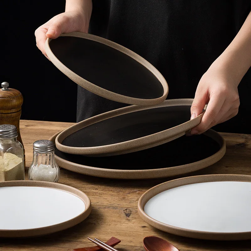 Japanese Korean Style Crockery Dinner Plate Hand Painted Matte Color Glaze Dishes Dessert Pizza Pasta Crokery Ceramic Flat Plate