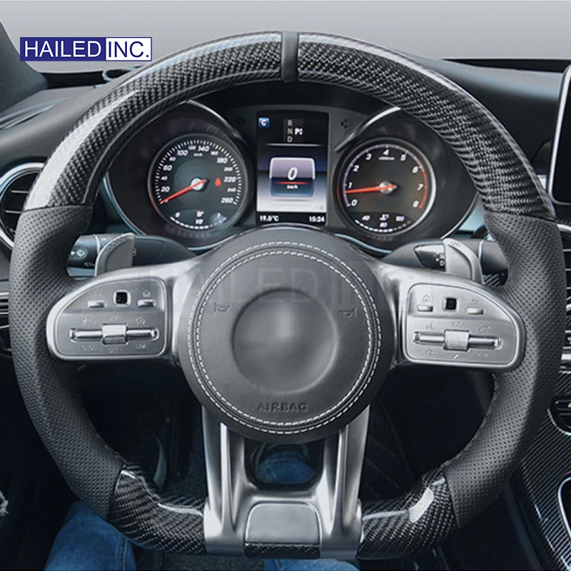 HAILED Upgrade Half Leather Carbon Fiber Steering Wheel for Mercedes Benz G Wagon W463 G63 W204 W205 W211 W212 W213 GLA X156 GLC