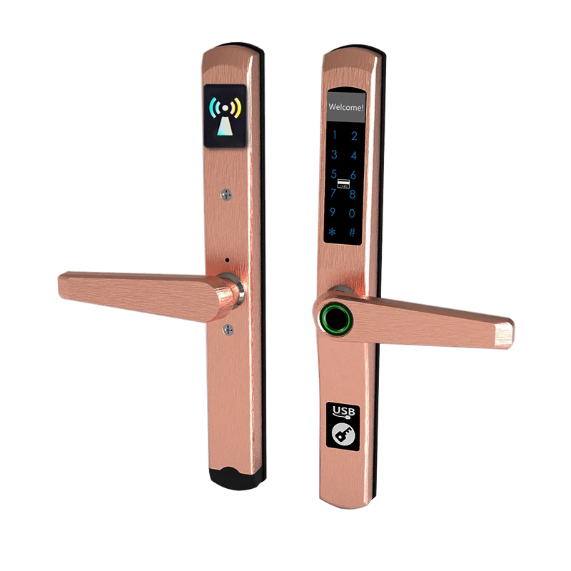 Популярная модель для узких алюминиевых дверей, водонепроницаемый электронный цифровой биометрический раздвижной дверной замок со сканером отпечатков пальцев