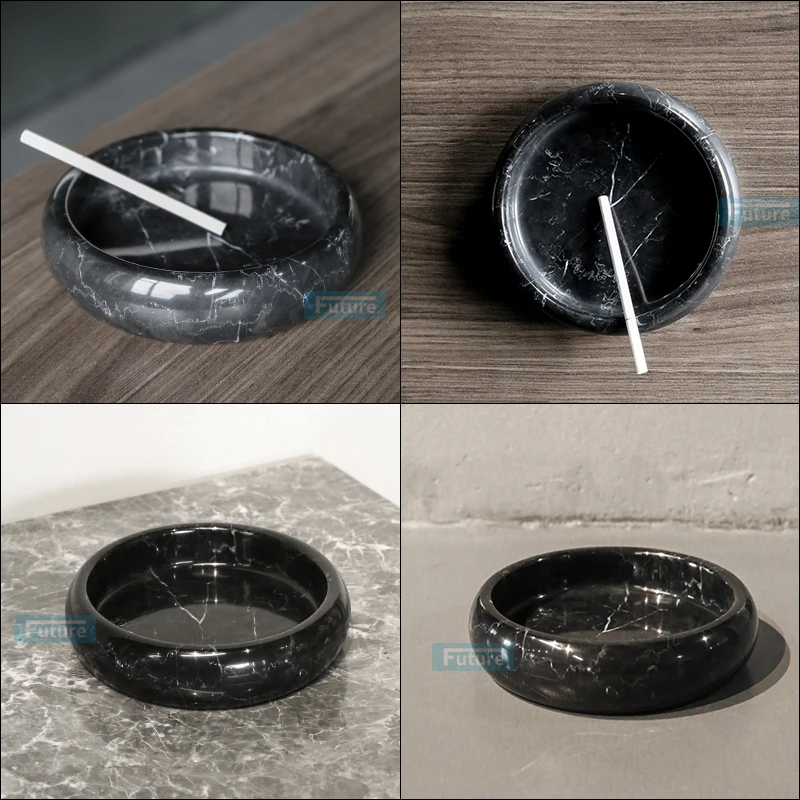 Hight-end luxury home decor natural black and white cigarette smoking herb portable marble cigar ashtray urn