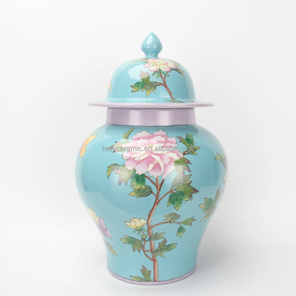 J151 Antique ceramic blue flower jar home decoration items porcelain pastoral ginger vase
