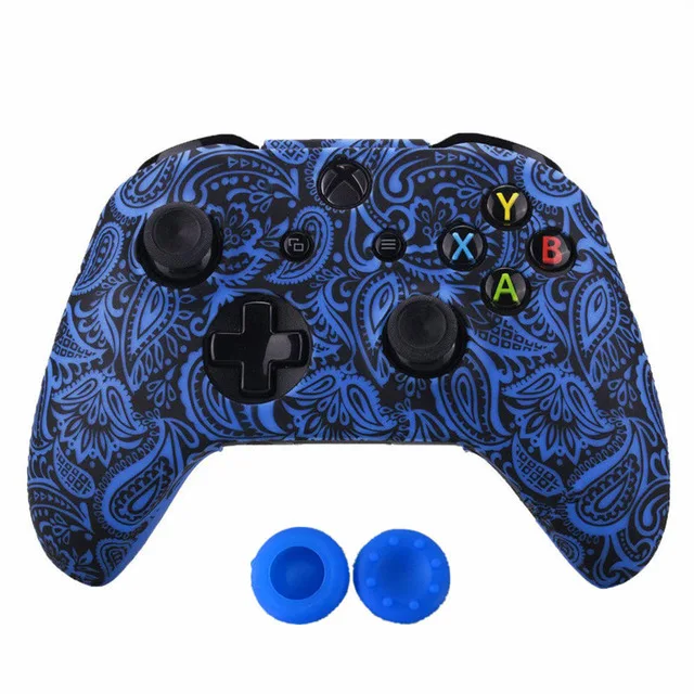 Camouflage Camo Silicone Protective Skin Case Rubber Cover Sleeve +2 Thumb grips  for XBox One X S Controller Game Accessory