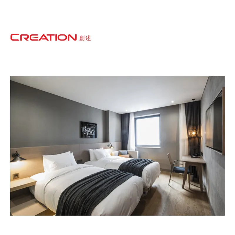 CREATION Modern Five Star Hotel Oak Wood Plywood Double Bed Hotel Furniture For Project