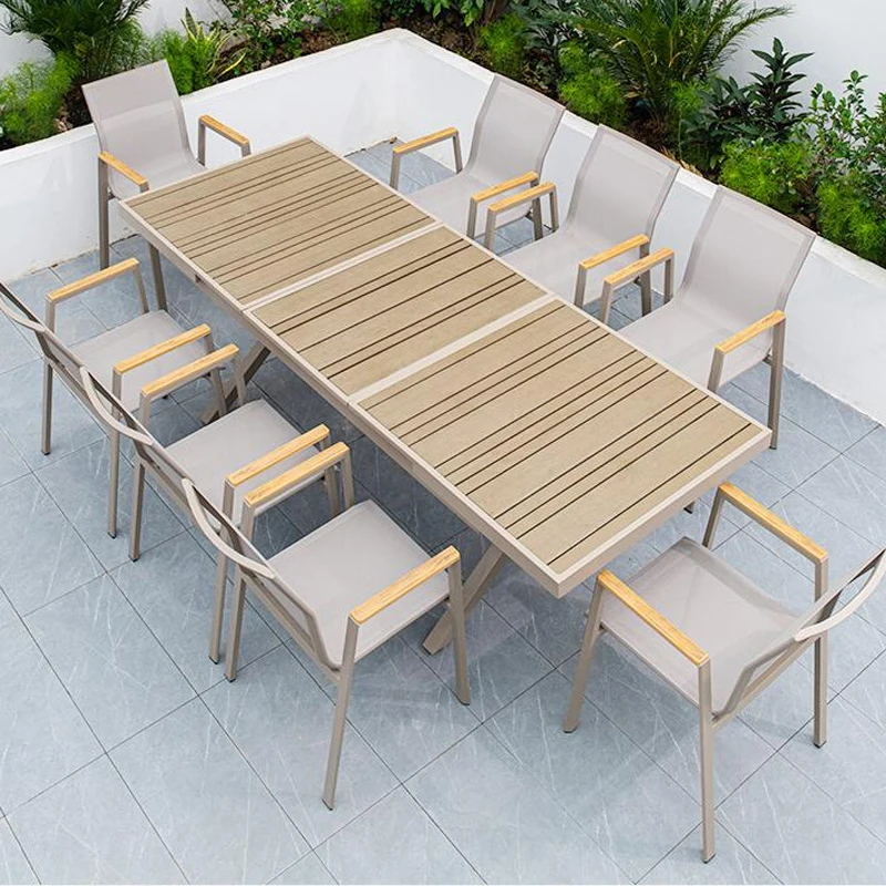 Commercial Design Multi-function Table Plastic Wood and Aluminum Bracket Extensible Dining Table