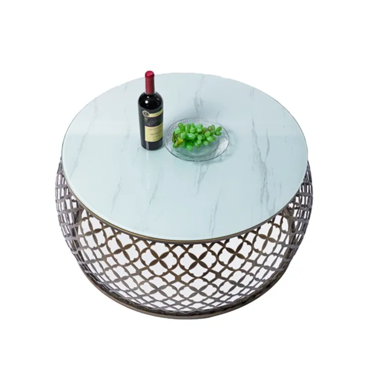 Modern Gold Luxury Glass Round Top Side Coffee Center Marble Tea Table