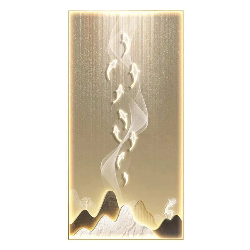 Decorative painting crystal porcelain led light painting murals light luxury corridor hanging pictures of fish
