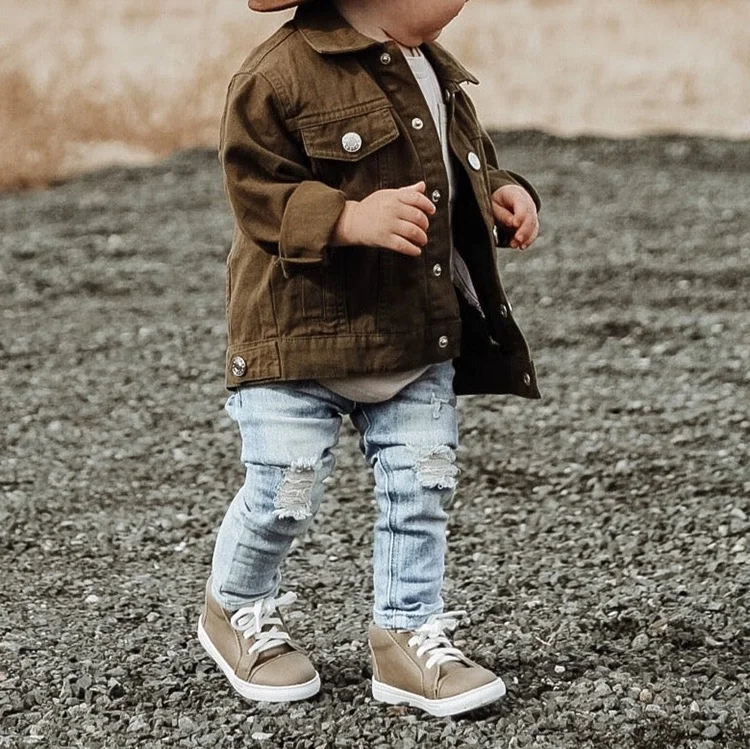 2024 Oversize Fit Olive Military Jean Jacket For Kids