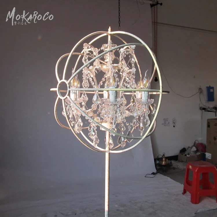 
Foucault gyro globe crystal floor lamp, wrought iron decoration, American country decoration retro white do old floor lamp 