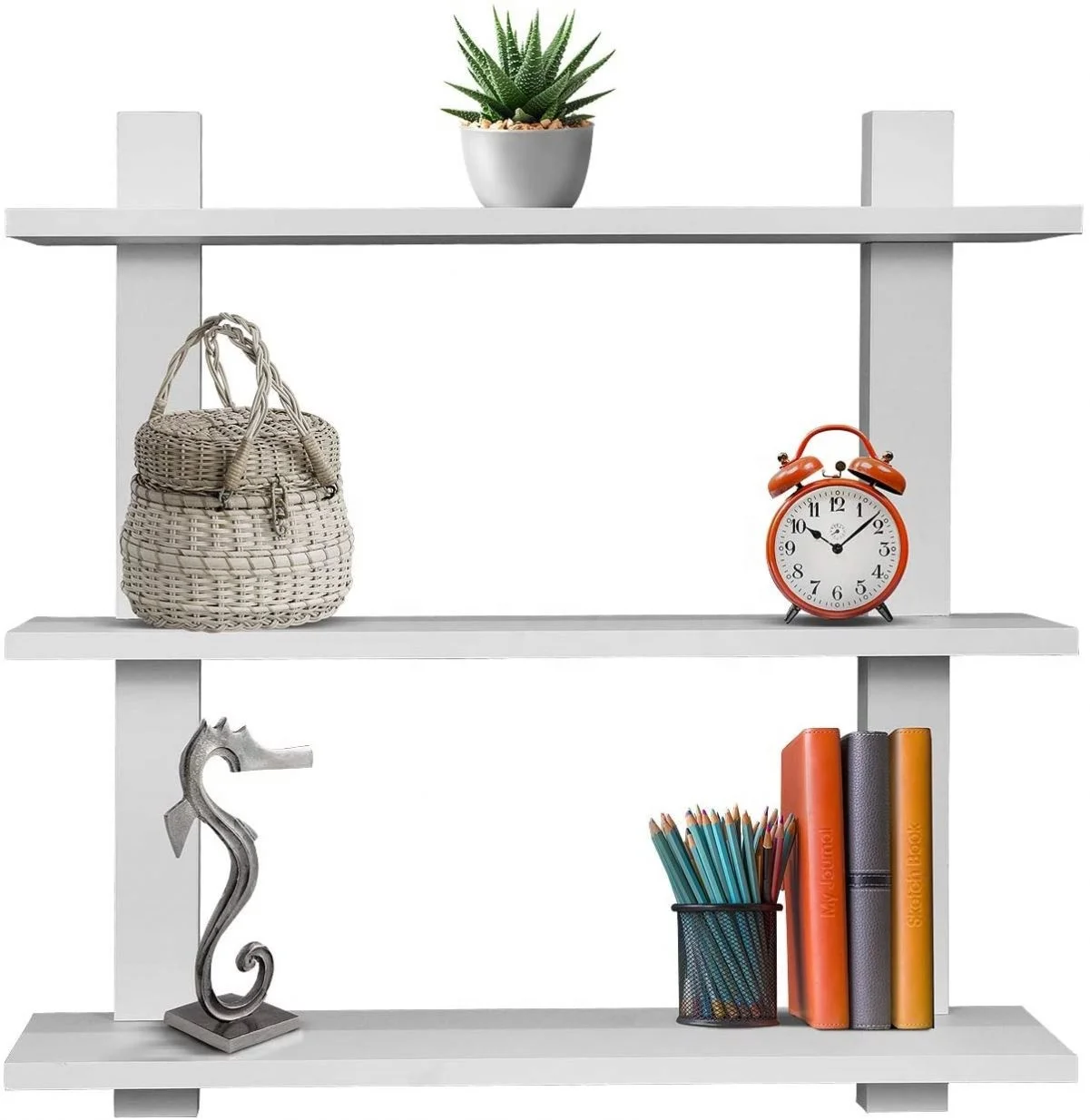 3 Tier Walnut Floating Shelf Asymmetric Square Wall Shelf Decorative Hanging Display Wall Mounted Hanging Shelf