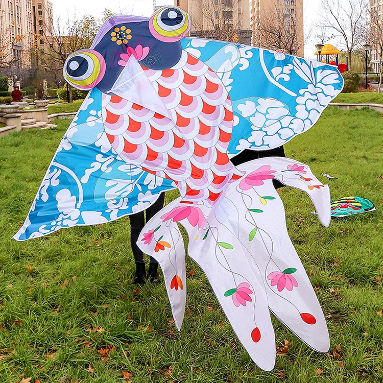 Chinese Traditional 120*160cm Blue-and-White Golden Fish Kite for Outdoor Flying