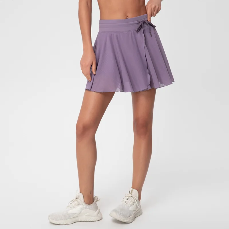 Sports skirt female yoga skirt pants athletic high-waisted mesh fitness skirt tennis