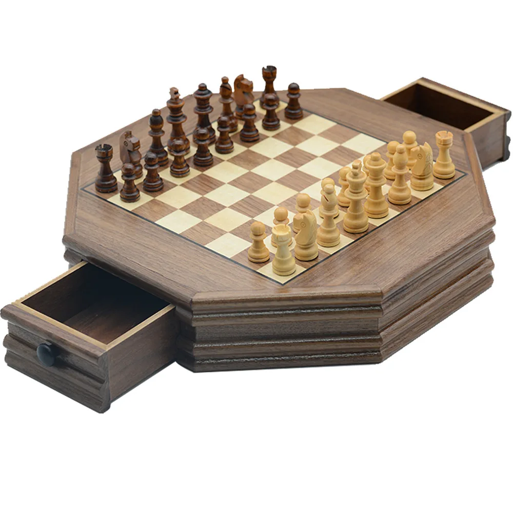 Factory Direct Sales Octagonal Wooden Chess Set Magnetic 35*35*6.5cm Chess Portable Chess Games