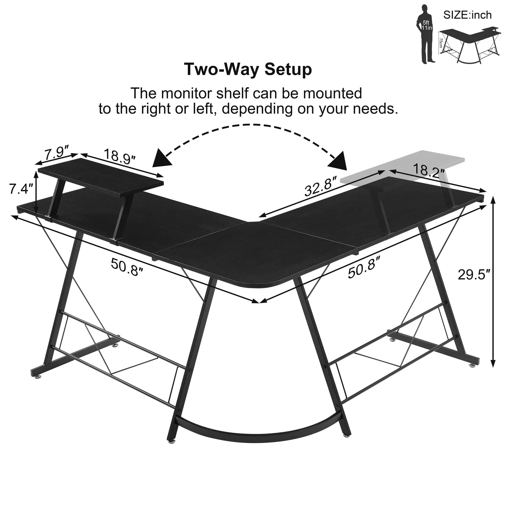 Custom Black Home Corner Desk Office Writing Workstation L Shaped Desk Computer Gaming Table
