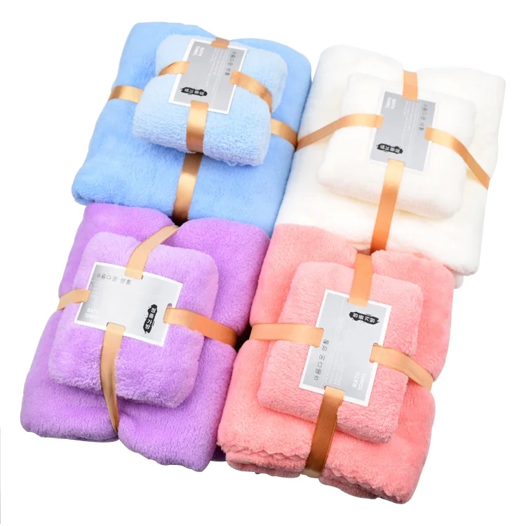 Custom large size coral fleece set microfiber towels wrap drying bathroom bath towel set