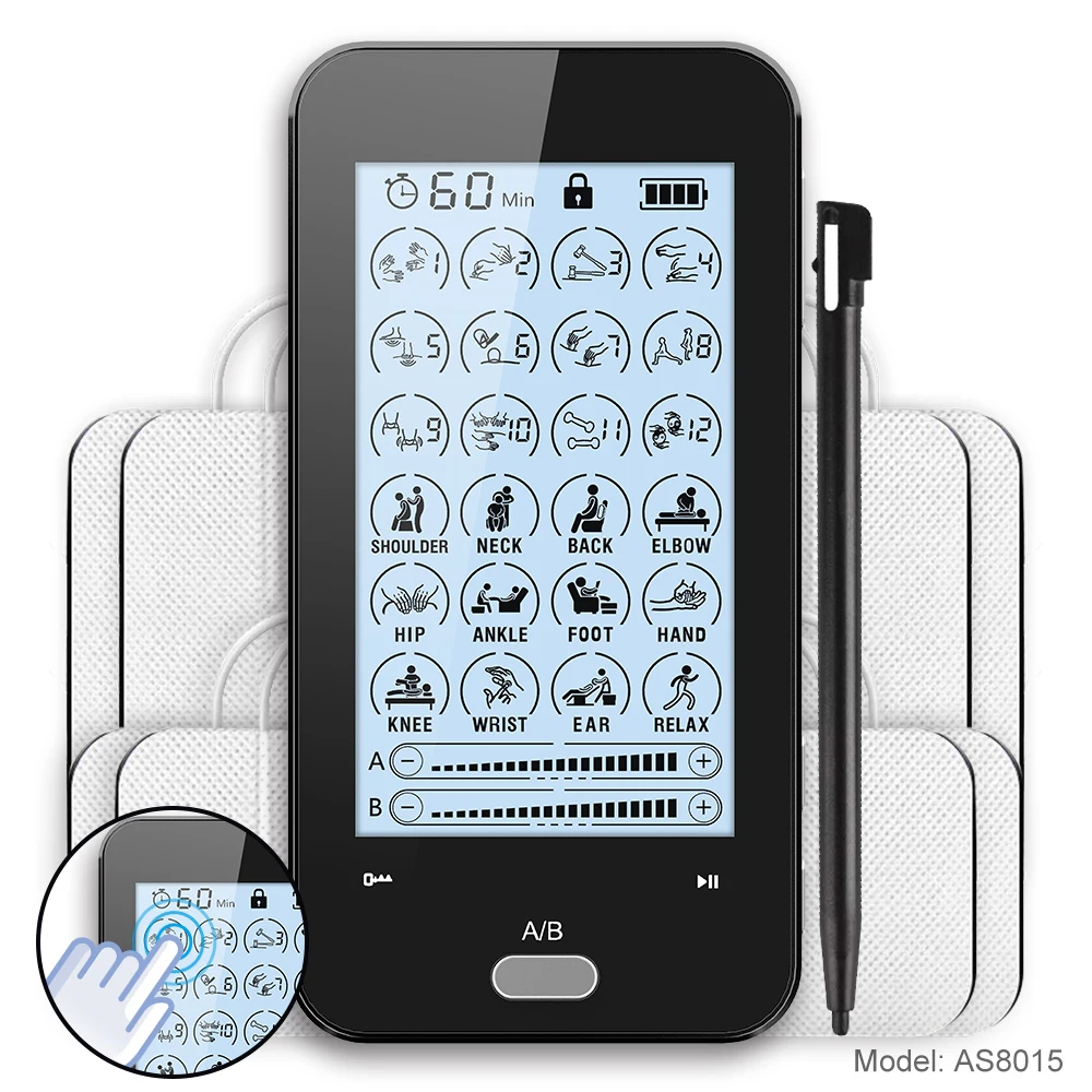 Touchscreen Model 24 Massage Modes 4 Channels Electronic Pulse Massager Pain Relief TENS Machine