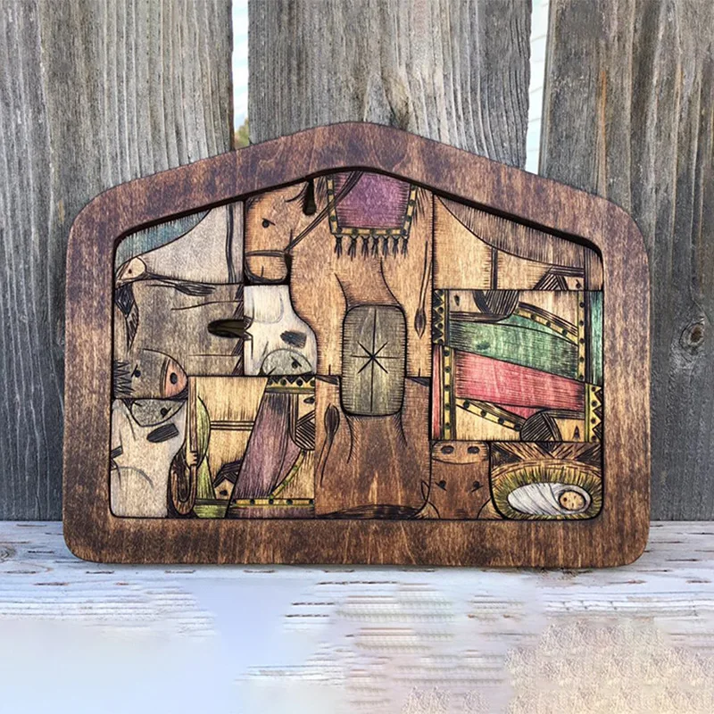 Wooden Jesus puzzle wood calcination craft Jesus Nativity Story wall decor hangings custom puzzles Jigsaw burned Wooden Puzzles