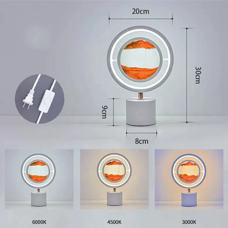 TAIKOO 3D Hourglass Bedside Table Lamp Sand Moving Painting Led Night Light Quicksand  Deep Sea Sandscape Desk Lights