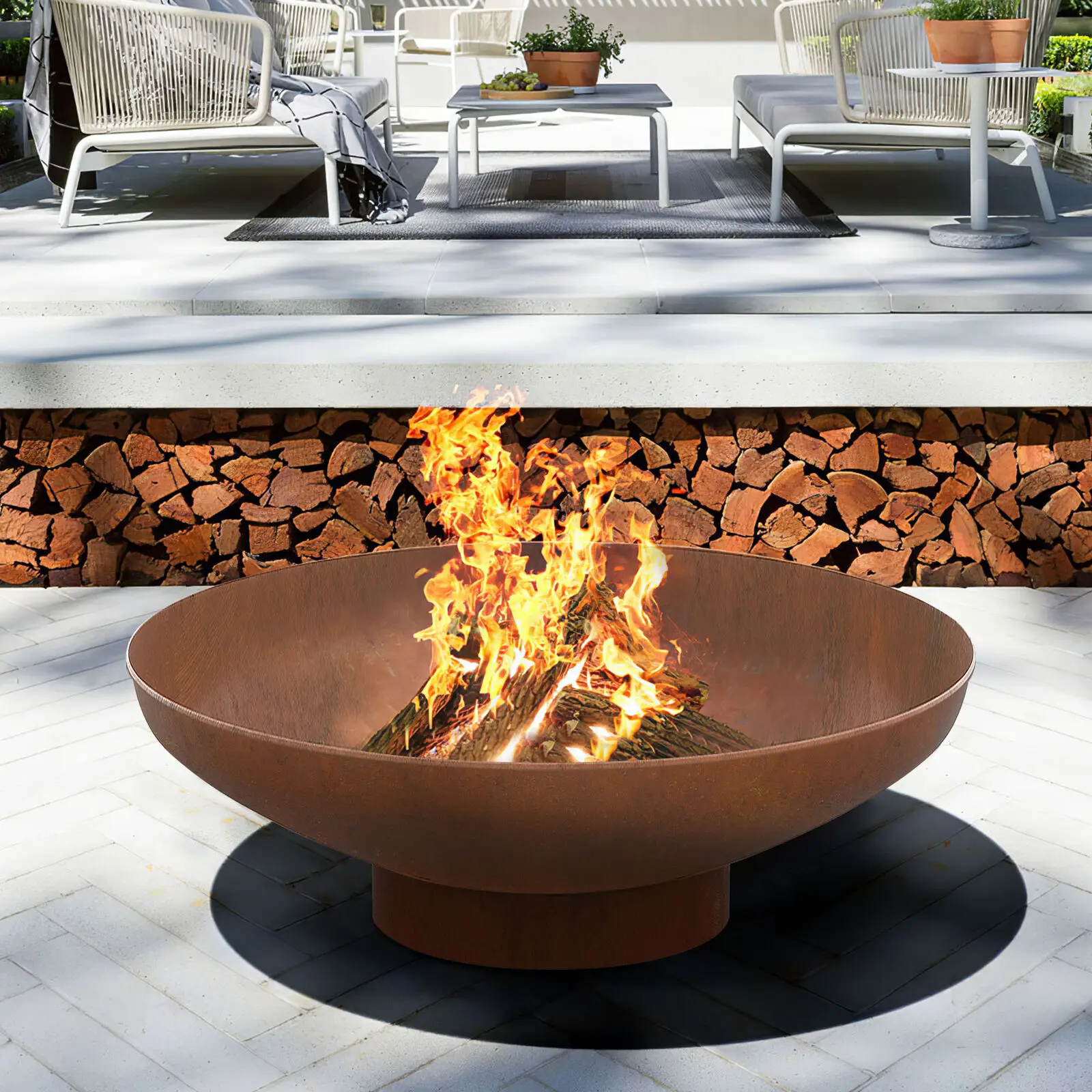 Garden outdoor rusty corten metal fire pit for meat