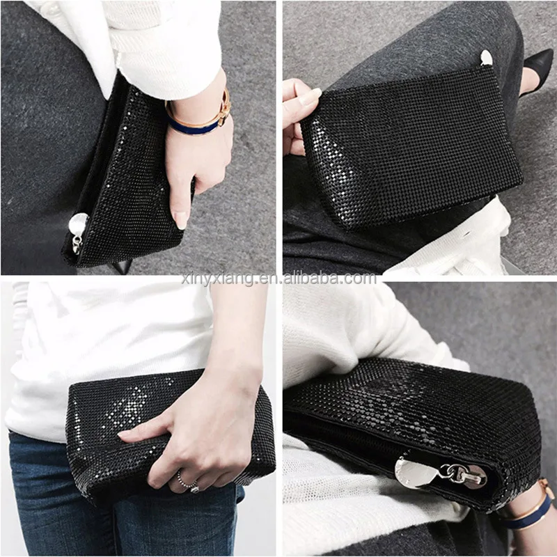Factory Custom Aluminum Metal Mesh Clutch Handbag Leather Cosmetic Bag Evening Purse with Style