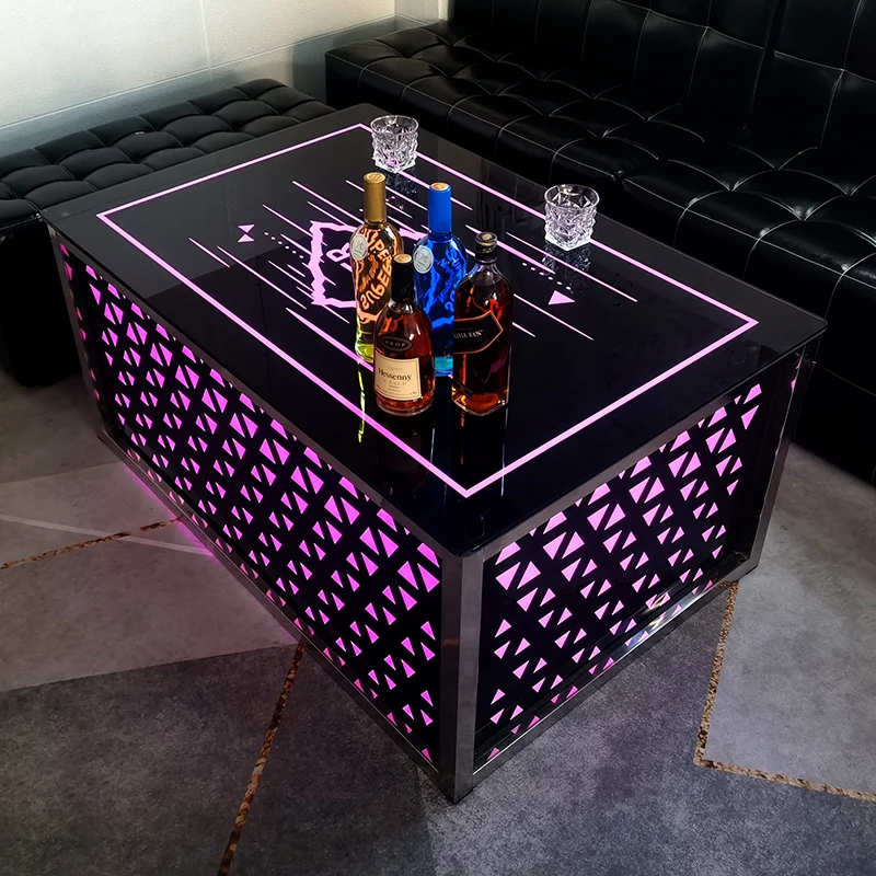 Wholesale modern style light stainless steel pub restaurant bar counter design bar furniture light up cube furniture