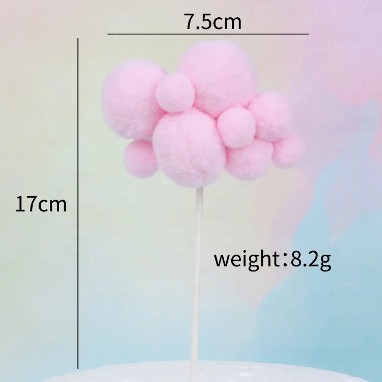 Wholesale Kids Favors Birthday Cloud Cake Decoration party supplies Pompom Ball Balloon Birthday Plug-In White Cloud Cake Topper