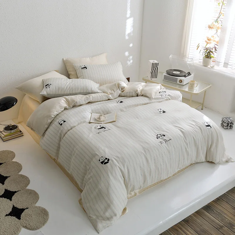 Light luxury and senior sense 60 Tencel summer ice silk sheets quilt cover bed hat style bed products four-piece set