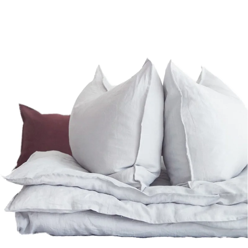 Luxury 4pcs Bedding Set Raw Dyed Premium Gray 100% Stone Washed French Belgian Flax Linen Fabric Bed Sheet Home