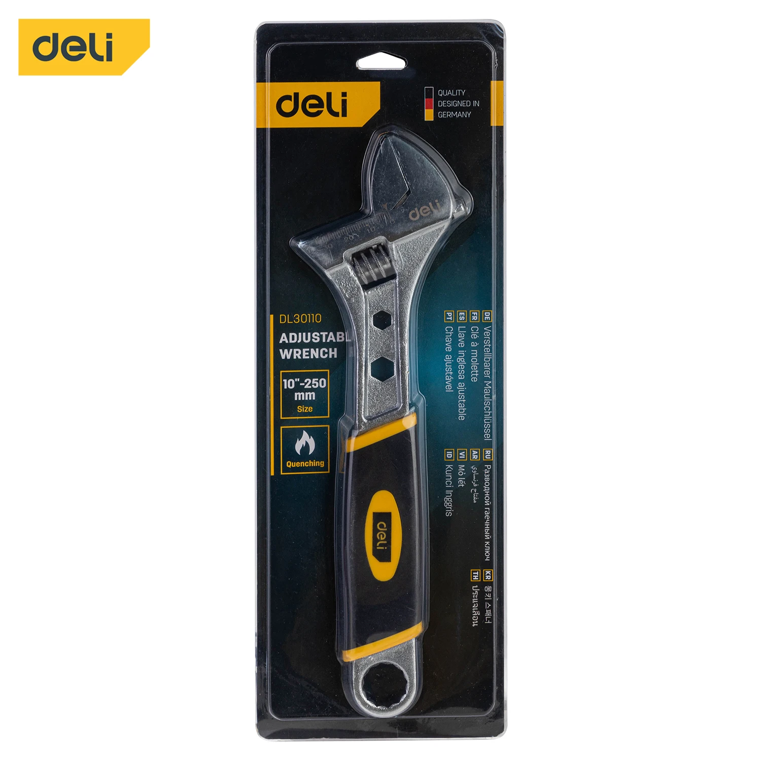 Регулируемый гаечный ключ Deli Tools 6/8/10/12 дюймов с широким отверстием и удобной ручкой покрытием ТПР регулируемый