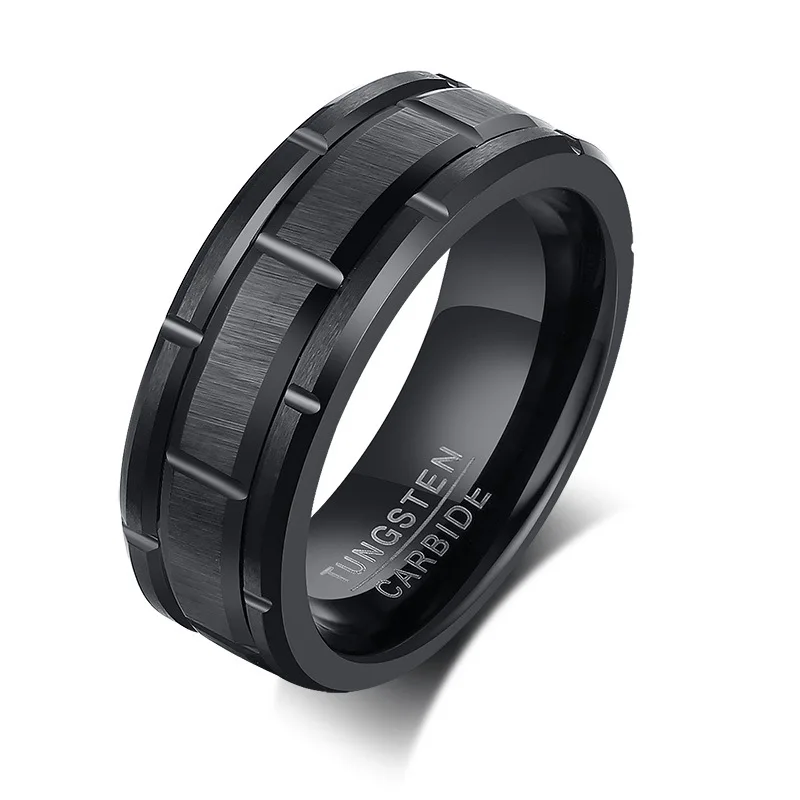 Factory Custom Wholesale Unique Tire Tread Tungsten Carbide Black Plated Men Finger Rings