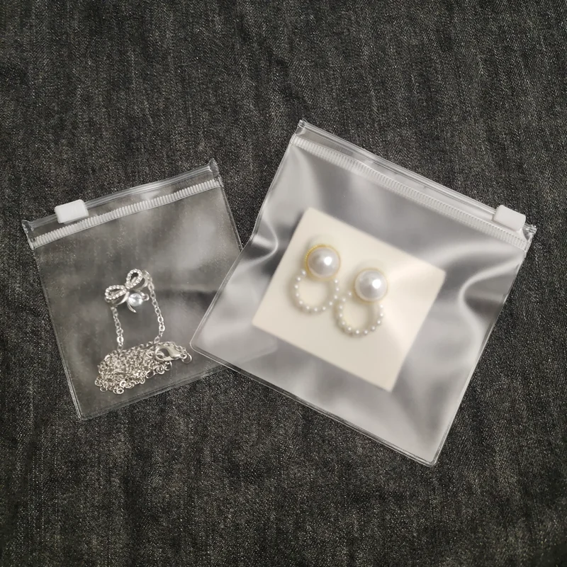 Custom Printed Logo Small Plastic Frosted/Clear Ziplock Zipper Pvc Poly Bags Zip Lock for Earring Necklace Jewelry Packaging