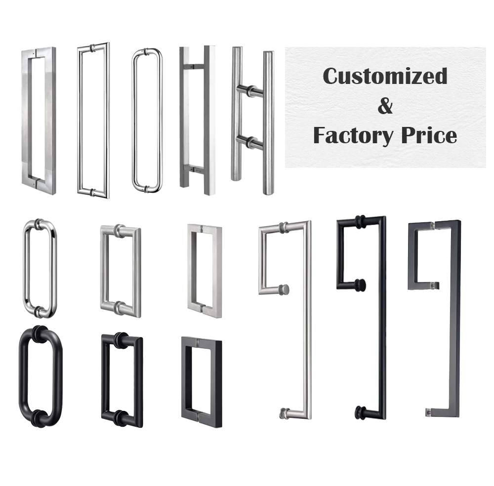 PVD Matt Black Commercial Hotel Project Shower Door Hardware Supplies Pull Handle Stainless Steel Tubular Grip Bar