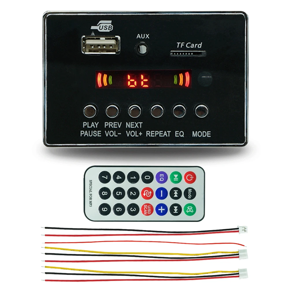 12V Square Black Panel Wireless USB Module FM Radio APE FLAC WMA MP3 Player Circuit Decoder Board