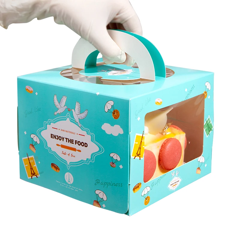 China factory cheap  customized printed birthday big  folding cake box with handle cake pop box with window
