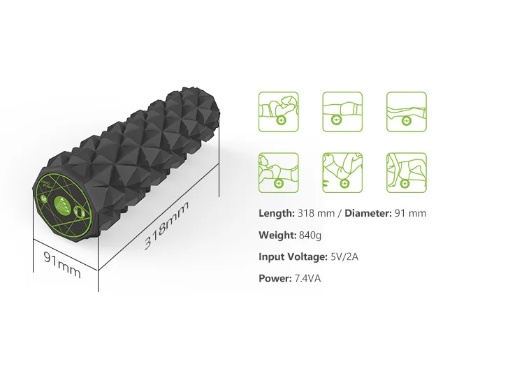 2023 New Electric Foam Roller Battery Foam Roller EVA material Fitness vibrating Foam Roller