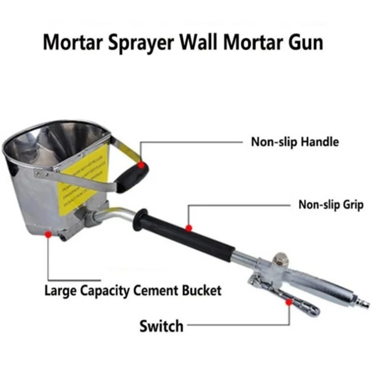 DAQI Stucco Sprayer Wall Plaster Sprayer Cement Mortar Spray Gun Hopper Tool,with Compressor Connection kit 4 Jet Pneumatic