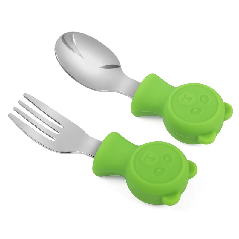 Children Utensil Stainless Steel Soon fork set Toddler Dinnerware Cutlery Cartoon Infant Food Feeding Spoon Fork