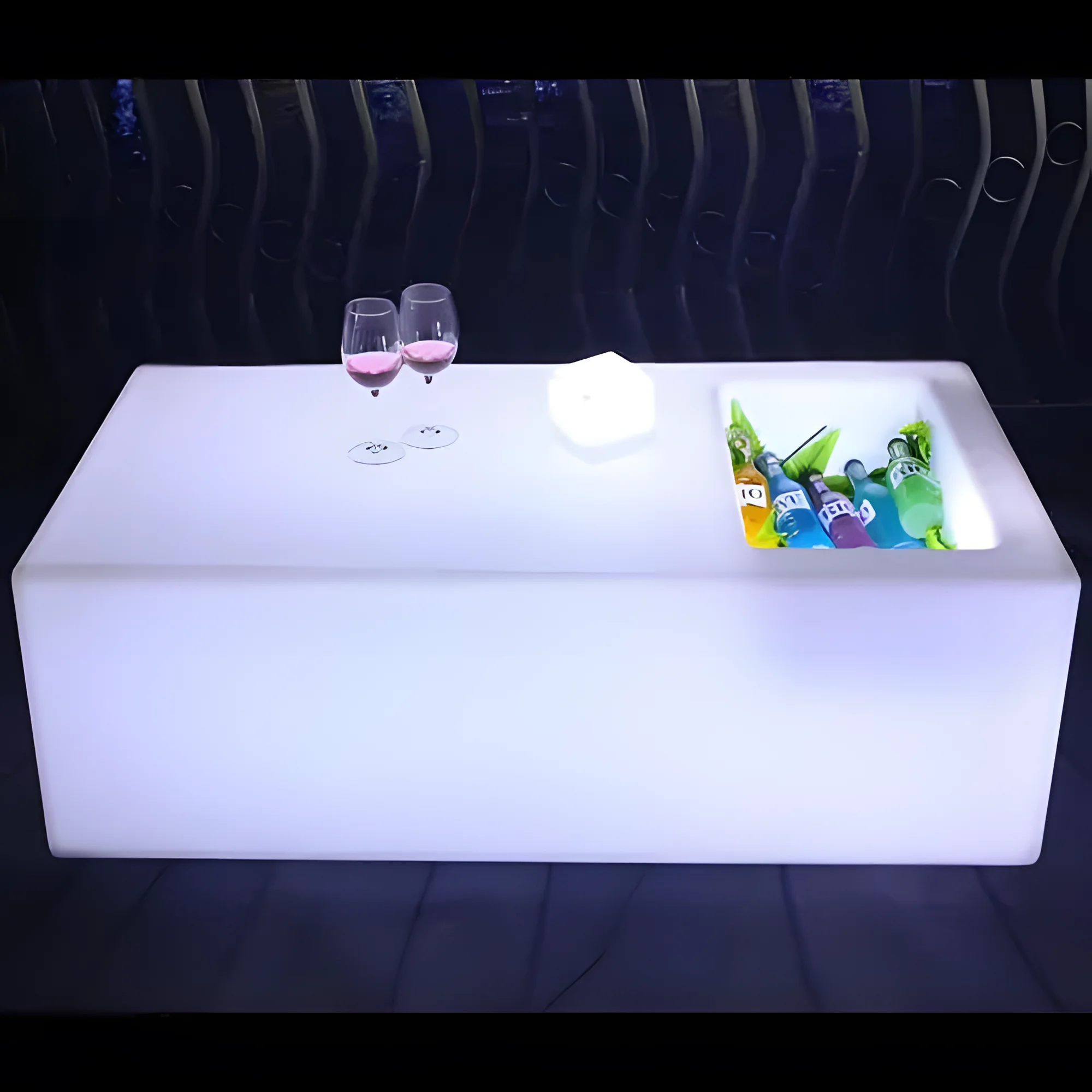 Night Club Plastic Led Coffee Table with Ice Bucket for indoor and outdoor
