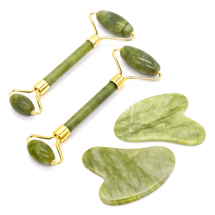 Низкая цена, оптовая продажа, частная торговая марка, антивозрастной массажер для лица, натуральный нефрит, гуаша для лица, зеленый Xiuyan, Нефритовый валик с драгоценными камнями