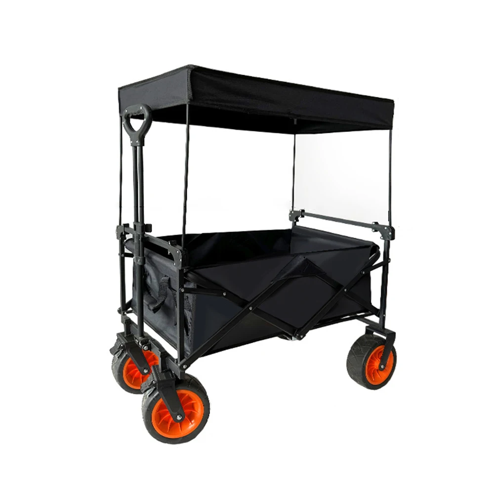 Manufacturer Outdoor Four-wheel Black foldable Oxford fabric folding wagon for sale