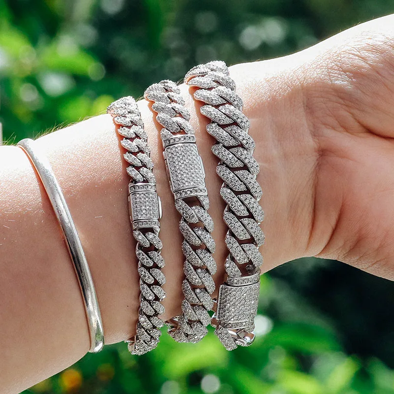 6mmdef цвет Муассанит с отделкой имитацией бриллиантов тест на наконечник ручки Майами браслет ожерелье для мужчин; КУБИНСКИЙ звено цепи с серебряным покрытием Gold 1 шт. 925