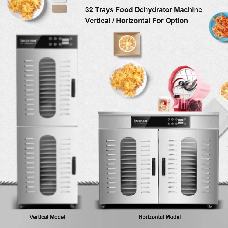 Lecon Commercial Horizontal Tabletop 32 Trays Stainless Steel Fruit Meat Food Dehydrator