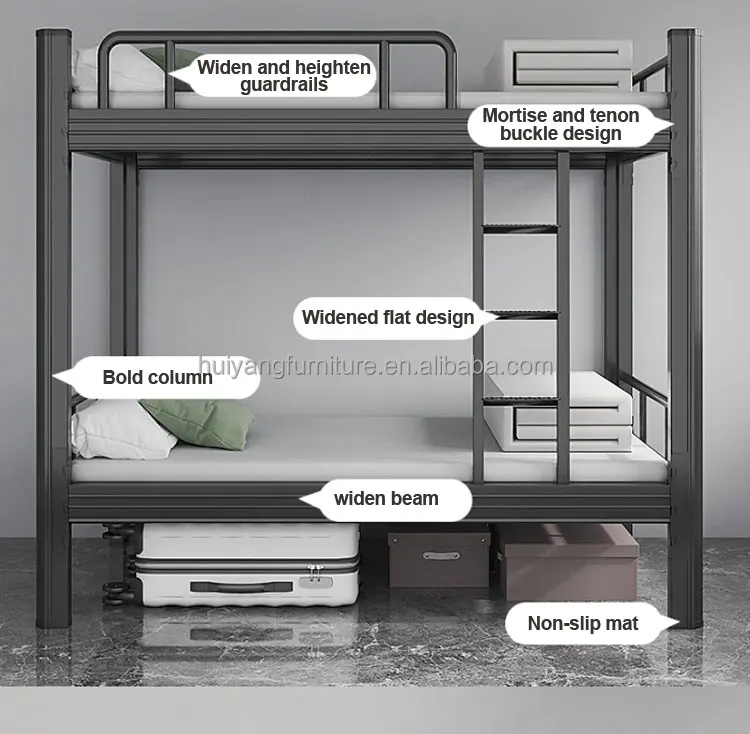 Steel Furniture Metal Detachable Bunk Bed 2 Tiered Bed Easy Assemble  With Under Bed Cabinet
