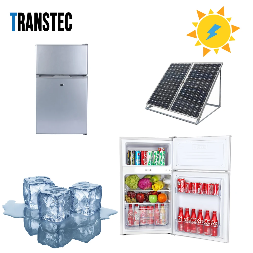 Practical appliance Double Door Refrigerator 108L Top Freezer with solar system DC 12 24V Fridge energy saving