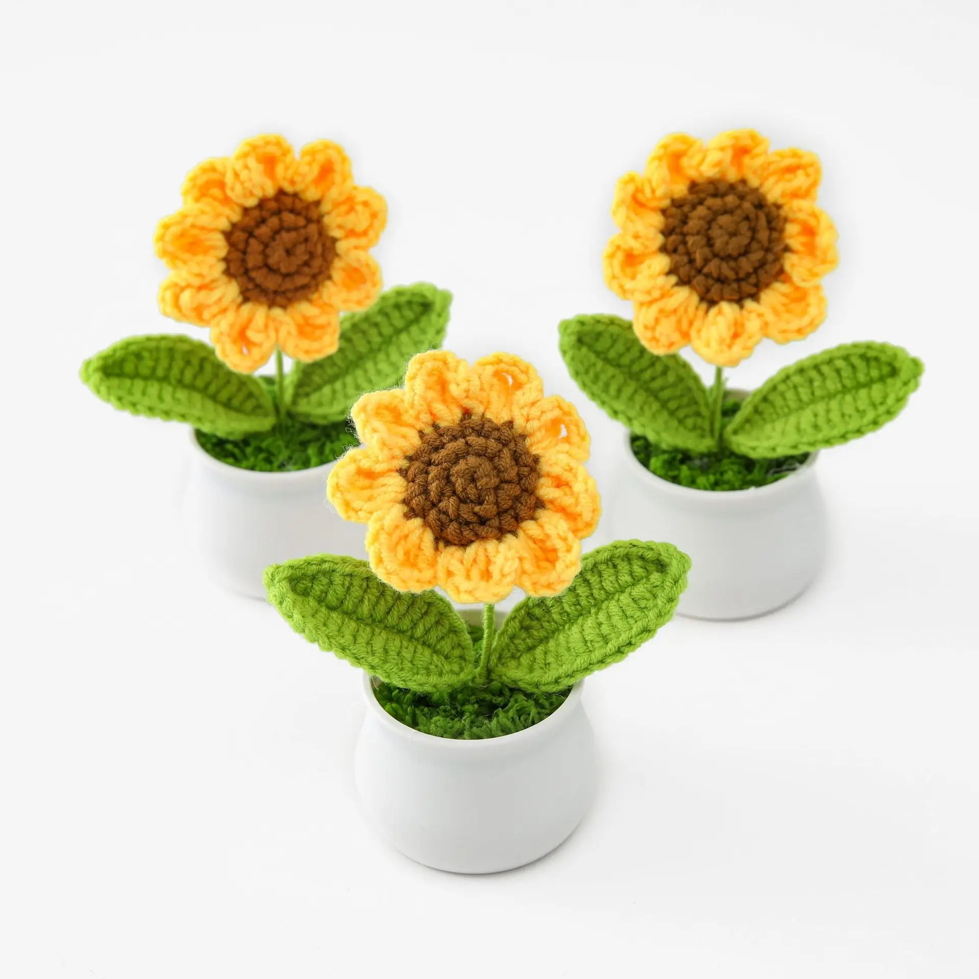 Wholesale Handmade Woven Sunflower Tabletop Decoration for Home Decor Various Styles Potted Woolen Flowers
