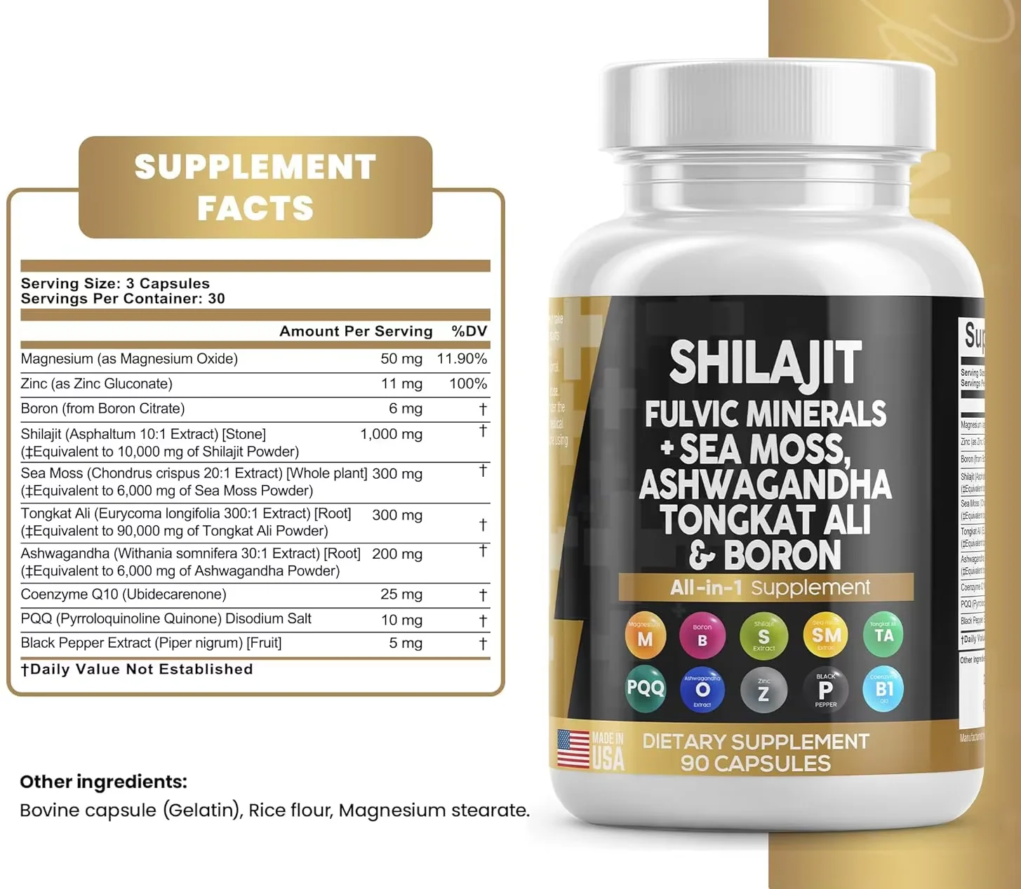 private label Shilajit Supplement 10000mg with Sea Moss Ashwagandha Tongkat Ali Boron Magnesium Fulvic Acid Capsules for Men