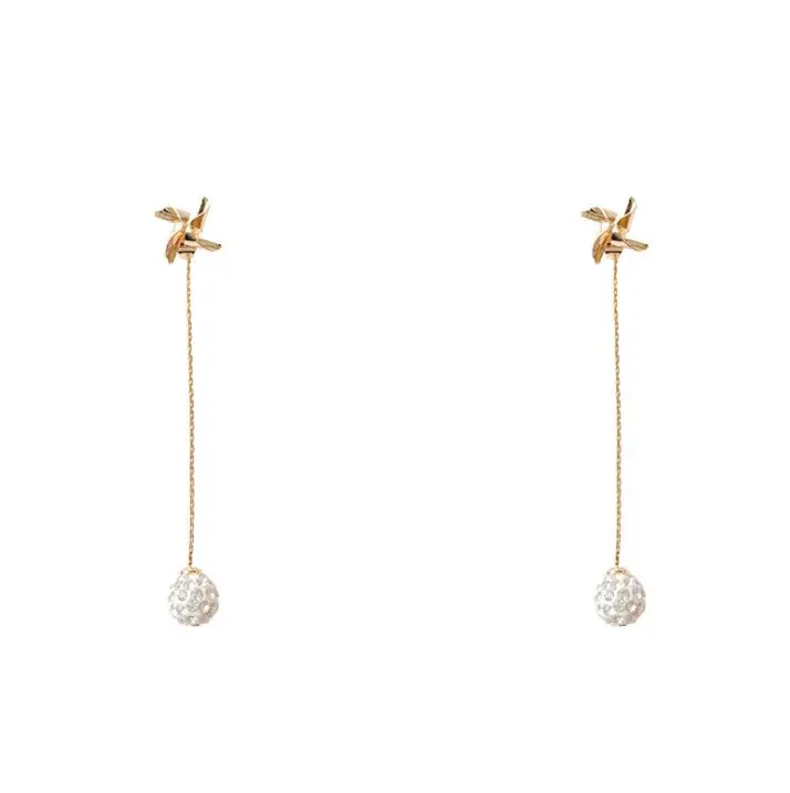 
s925 silver post earrings women simple and long big windmill laser ball earrings 