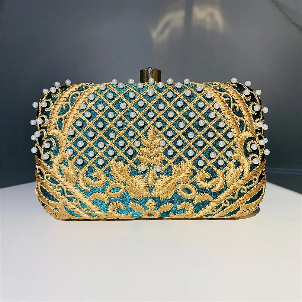 2023 New Handmade Beaded Banquet Bag Crossbody Chain Clutch Retro Embroidery Evening Handbag For Ladies