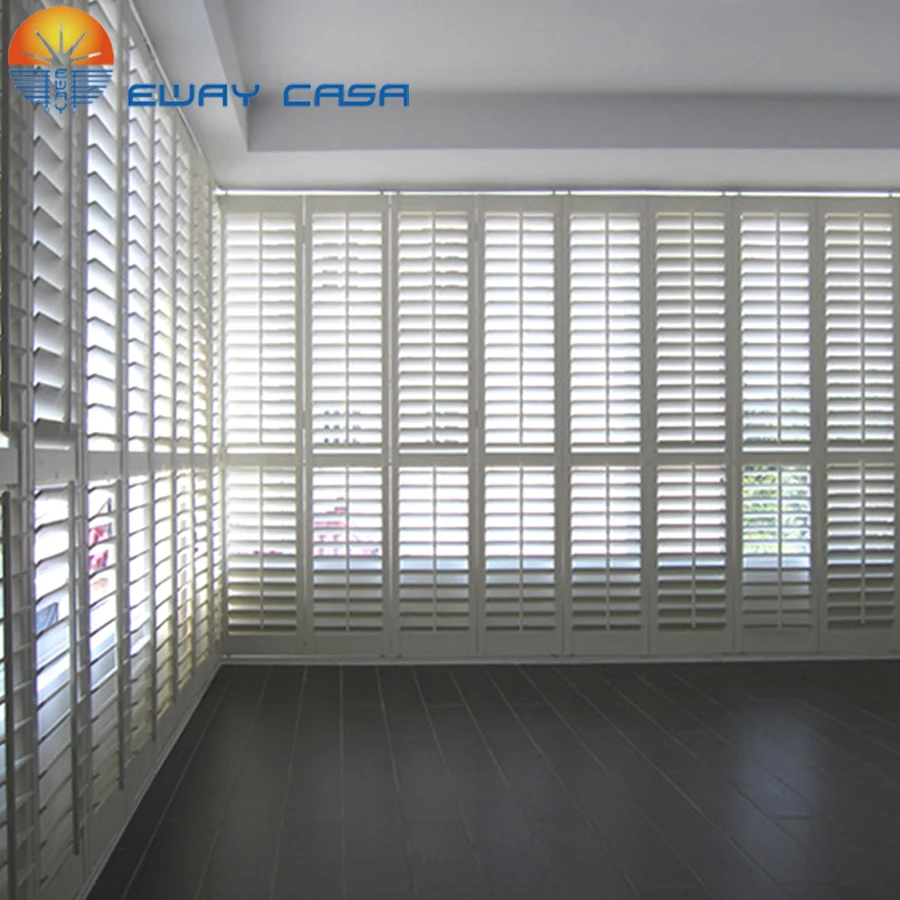 EWAY CASA Wooden Plantation Shutters Blinds for Windows Bifold Vinyl Louver Shutters Interior Sliding Door Day NightSD-BI FOLD D